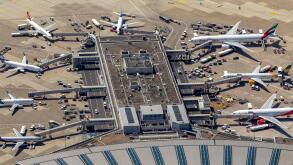 Air Berlin Jet, aerial photo, gates and jet bridges to the airplanes, terminal and concourses, Dusseldorf Airport, Dusseldorf, Rhineland, North Rhine-Westphalia, Germany
