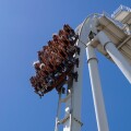 Gardaland, italy 20 june 2019 . Young people screaming during a ride at roller coaster Gardaland park