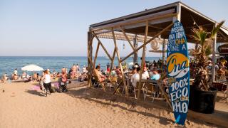 Barcelona beach cafe, Barceloneta beach, Barcelona Spain Europe