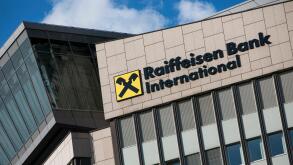A logo sign outside of the headquarters of Raiffeisen Bank International (RBI) in Vienna, Austria, on September 5, 2018.