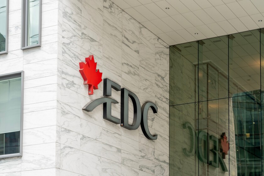 Ottawa, Ontario, Canada - August 9, 2020: EDC sign posted at the