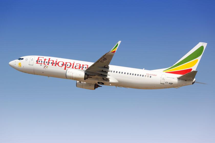 Tel Aviv, Israel ? February 24, 2019: Ethiopian Airlines Boeing 737-800 airplane at Tel Aviv airport (TLV) in Israel.