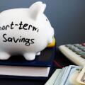 Short-term savings. Piggy bank, calculator and money.