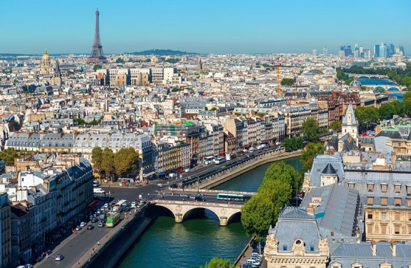 Paris cityscape and landmarks at summer day, France.