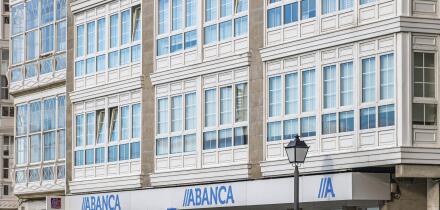 VIVEIRO, SPAIN - SEPTEMBER 1, 2022: Abanca bank branch office in Viveiro, Lugo province, Spain. Abanca is a Spanish bank based in Galicia, created in