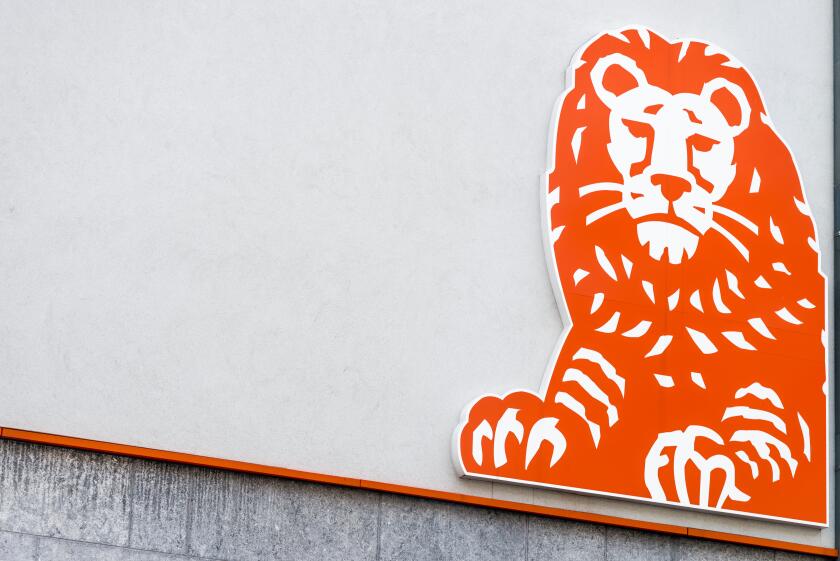 Signboard with logo of ING bank in Antwerp