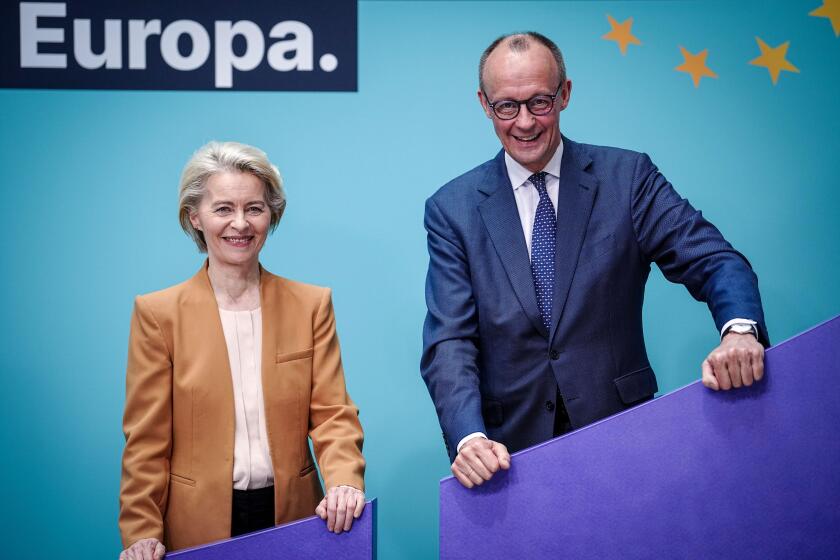 Berlin, Germany. 19th Feb, 2024. Friedrich Merz, CDU Federal Chairman and Union parliamentary group leader, and Ursula von der Leyen, President of the European Commission, hold a press conference after the CDU Federal Executive Committee meeting. Von der