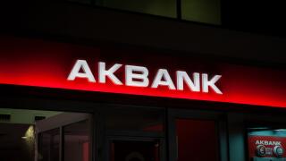 Picture of a sign with the logo of Akbank taken in front of their local bank in Istanbul, Turkey. Akbank T.A.S. is one of the largest banks in Turkey.