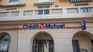 facade of the Credit Mutuel Bank in the town of Saint-Raphael