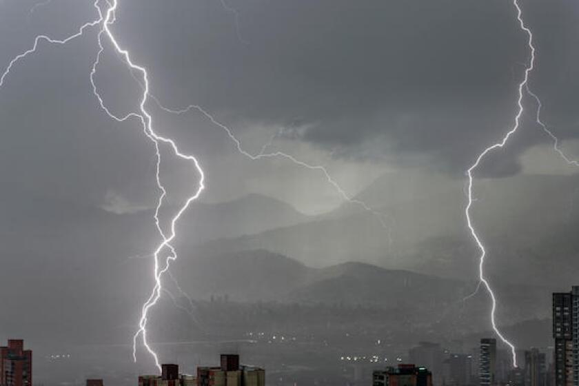 Lightning storm over the district of Poblado in Medellin, Colombia, LatAm, 575