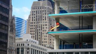 Chicago, Construction workers on construction site, the construction of a new high-rise building, the loop, City, Chicago, Illinois, USA, North Americ