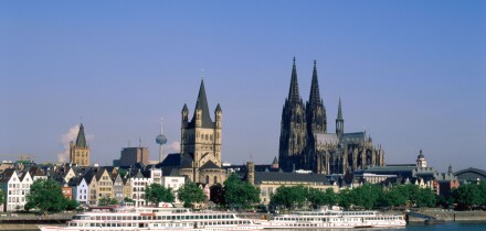 Town Skyline & Rhine River & Tour Boats, Cologne (Koln), Koln, Germany