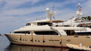 The 31 metre Ferretti built superyacht ?Imagine? - available for charter hire in the Adriatic around Croatia, seen at Cavtat harbour, September 2022.
