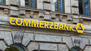 Commerzbank bank and logo in Frankfurt am Main, Germany