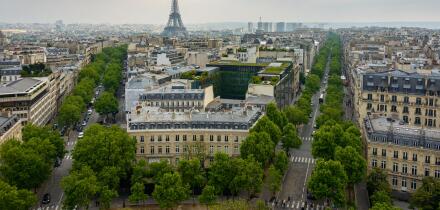 Iena Avenue, Kleber Avenue and the Eiffel Tower in Paris, France