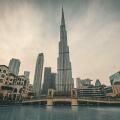 Burj Khalifa tower view from the Dubai Mall area  in Dubai UAE