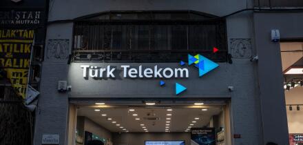 Picture of a sign with the logo of Turk Telekom on their logo on their store for Istanbul in Turkey. Turk Telekom is a state-owned Turkish telecommuni