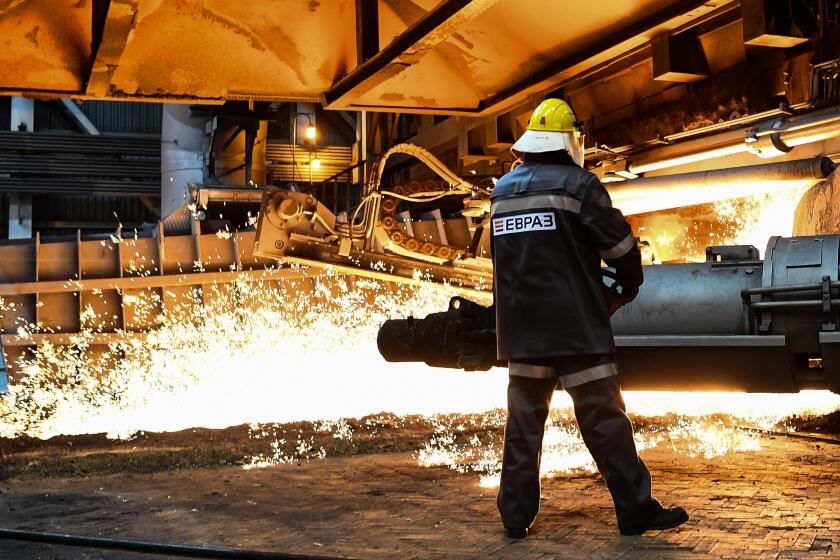 NIZHNY TAGIL, RUSSIA - APRIL 9, 2018: Lighting a new blast furnace at the Nizhny Tagil Iron and Steel Works (also known as Nizhny Tagil Metallurgical Plant, abbreviated as NTMK), part of the Evraz Group. Donat Sorokin/TASS