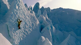 Man Ice Climbing Matanuska Glacier Southcentral Alaska Winter Snow White