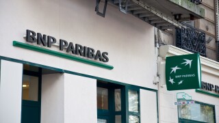 Entrance to a branch of the BNP Paribas branch in central Paris.