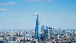 View of The Shard new skyscraper and skyline of London United Kingdom