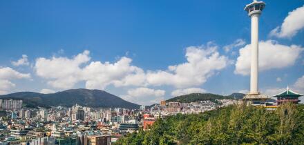 Republic of Korea, Busan, view of Busan City with Busan Tower
