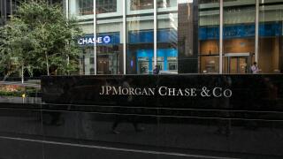 Corporate sign for JPMorgan Chase at one of their Manhattan office locations.