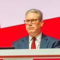 Liverpool, UK. 23 SEP, 2024.  Keir Starmer pulls an exasperated expression on stage at Labour Party Conference.  Credit Milo Chandler/Alamy Live News