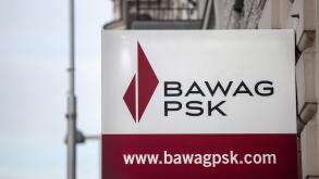 VIENNA, AUSTRIA - NOVEMBER 6, 2019: Bawag PSK logo in front of their office for Vienna. Bawag PSK is an Austrian retail and commercial bank, the fourt