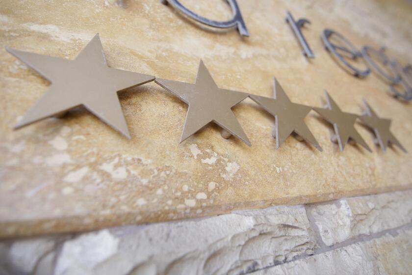 Five stars on a hotel logo at the entrance