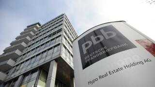 The logo of the Deutsche Pfandbriefbank seen in Unterschleissheim near Munich, Germany, 01 November 2011. In the course of the investigation about the billion euro error of the Hypo Real Estate's 'bad bank', the HRE herself has come onto focus. According 