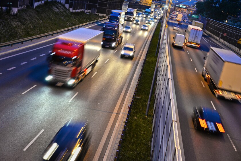 Six lane controlled-access highway in Poland by night