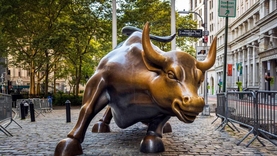 The "Charging Bull" bronze sculpture, Lower Manhattan, New York, USA