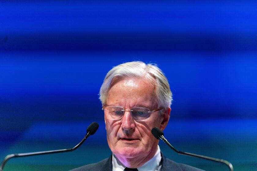 Paris, France. 28th Nov, 2024. French Prime Minister Michel Barnier addresses a speech at the 5th Impact PME (small and medium businesses) event, at the Station F in Paris on November 28, 2024. Photo by Alexis Jumeau/ABACAPRESS.COM Credit: Abaca Press/Ala