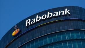 Rabobank logo at the entrance of the headquarters Building.