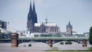 summer floods with flooded banks in cologne in june 2024