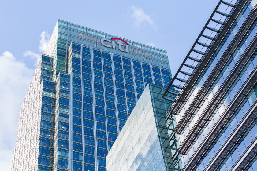 Logo or sign for Citi or Citibank in Canary Wharf