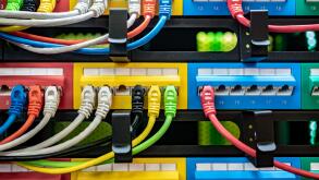 Colorful Telecommunication Colorful Ethernet Cables Connected to the Switch in Internet Data Center