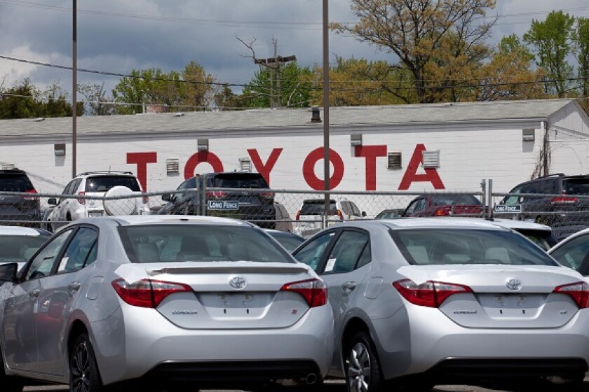 Toyota car sales lot from Alamy 11Nov22 575x375