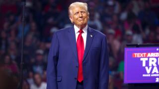 GLENDALE, ARIZONA, USA - 23 August 2024 - Former President of the United States Donald Trump speaking with attendees at an Arizona for Trump rally at