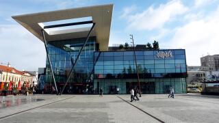 KOSICE, SLOVAKIA - OCTOBER 16, 2014: Modern building on the central place in Kosice city, Slovakia.