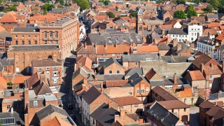 Aerial view of the houses and streets of the small town of Louth Lincolnshire England UK GB EU Europe