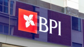 Logo of the Portuguese bank BPI, Banco Portugues de Investimento, London, UK