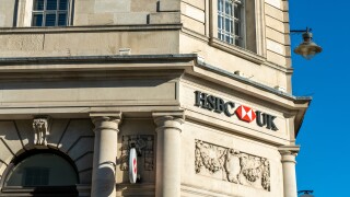 Brighton, England-6 October,2018: HSBC Bank sign in the entrance