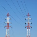 power lines in blue sky Auvergne France