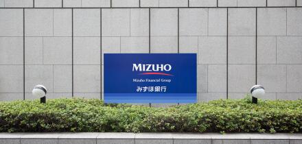 Mizuho Financial Group sign.Mizuho Bank is one of the biggest banks in Japan.
