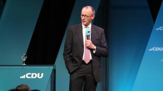 Potsdam, Germany. 18th Feb, 2025. Friedrich Merz, chairman of Germany's Christian Democratic Union (CDU), attends an election campaign in Potsdam, Germany, Feb. 18, 2025. Credit: Du Zheyu/Xinhua/Alamy Live News