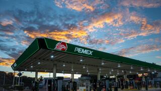 Colorful clouds over a Pemex gas station. San Blas, Nayarit, Mexico.