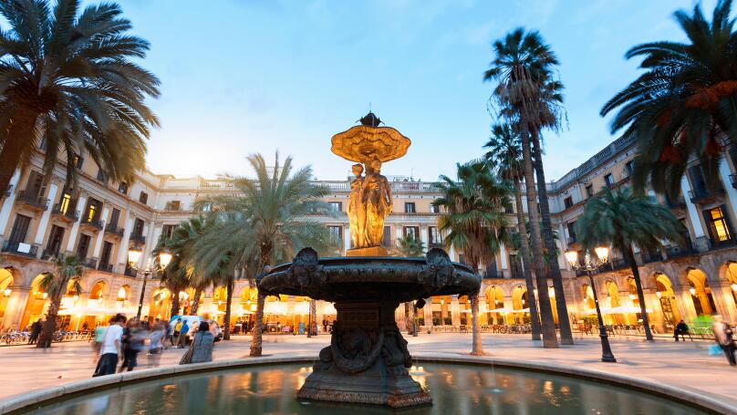 Barcelona, Placa Reial at Dusk