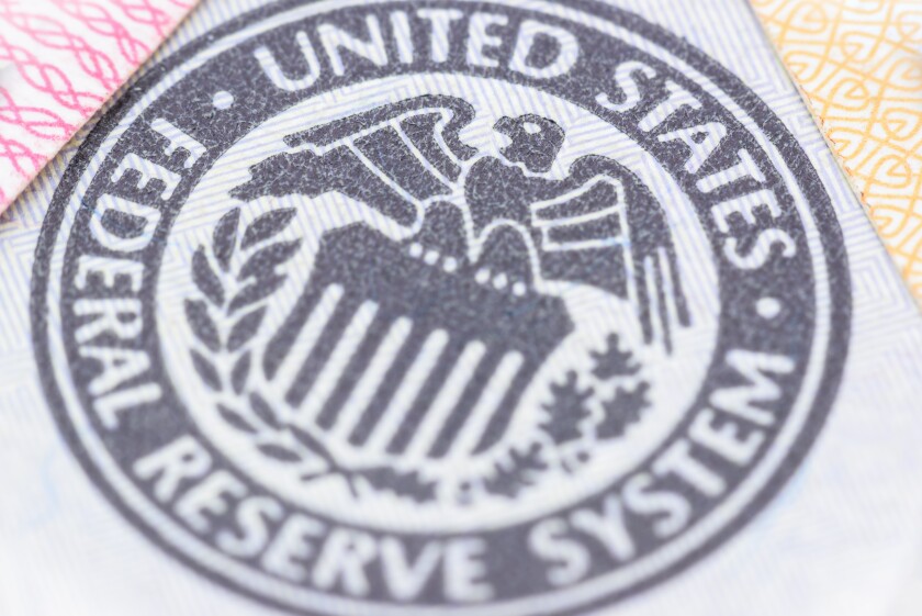 Closeup image : Seal of the Federal Reserve System, currency con